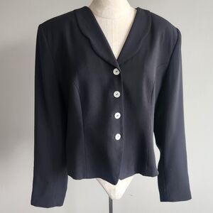 100% Silk Vintage Retro Valerie Stevens Black Blazer Suit Jacket Size 12